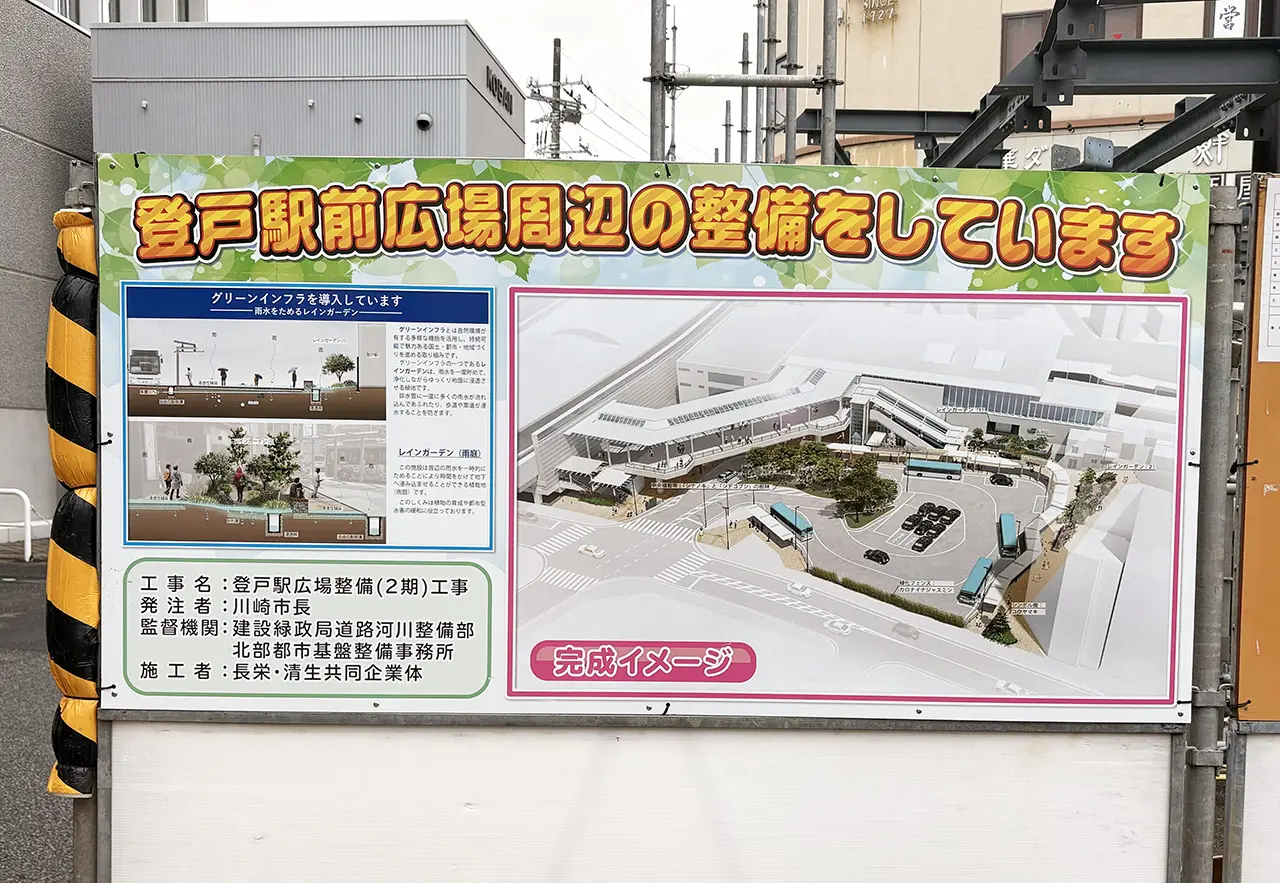 登戸駅前の整備の看板