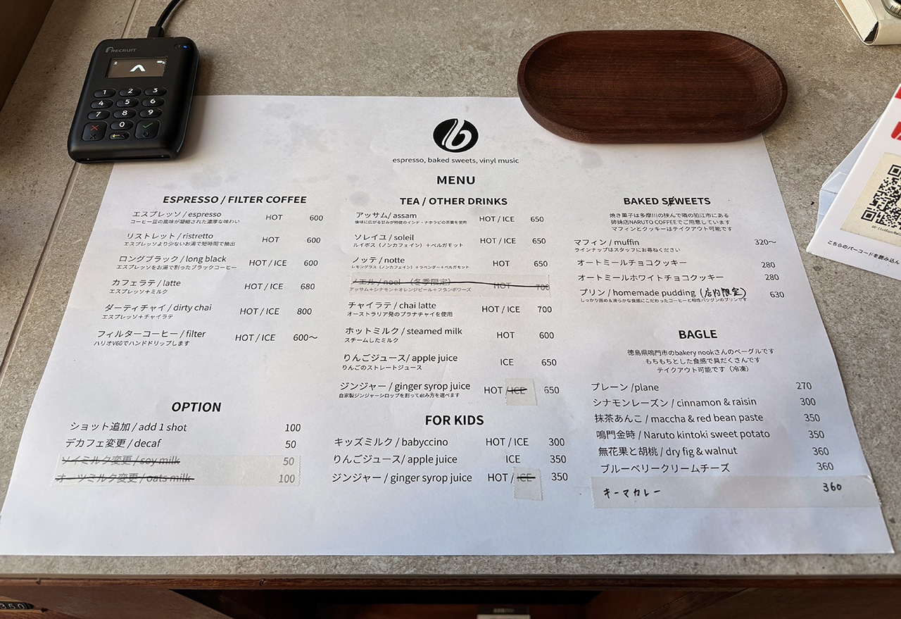 barcaのオープン時のメニュー表