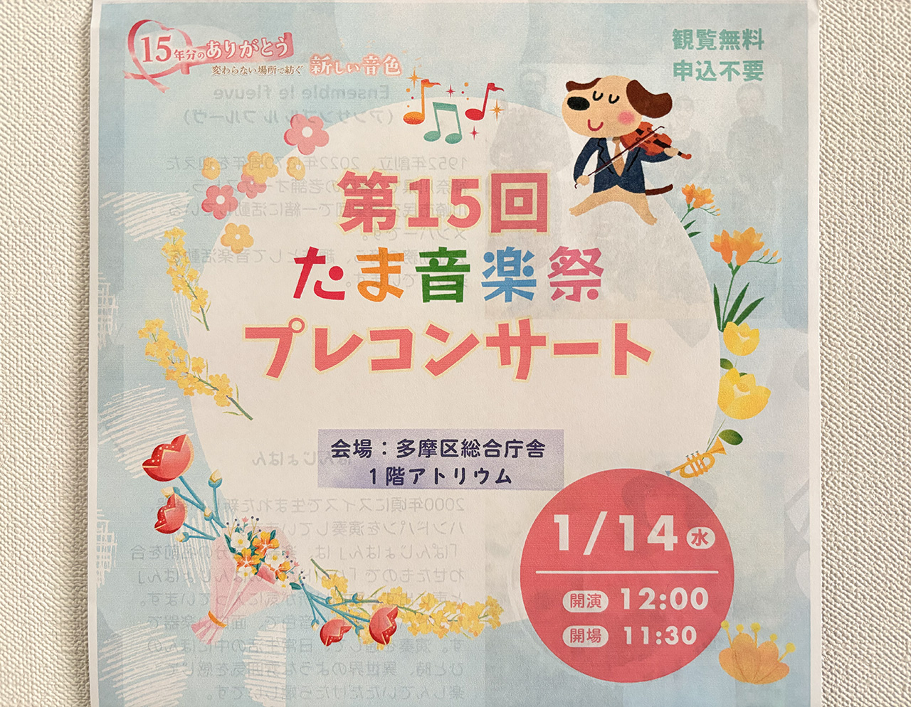 第15回たま音楽祭プレコンサートのチラシ
