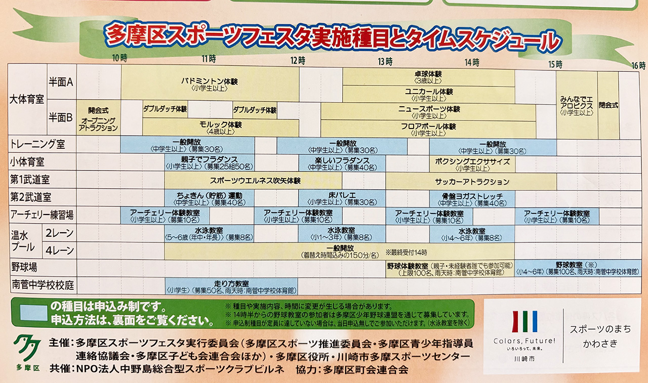 2026年多摩区スポーツフェスタの実施種目