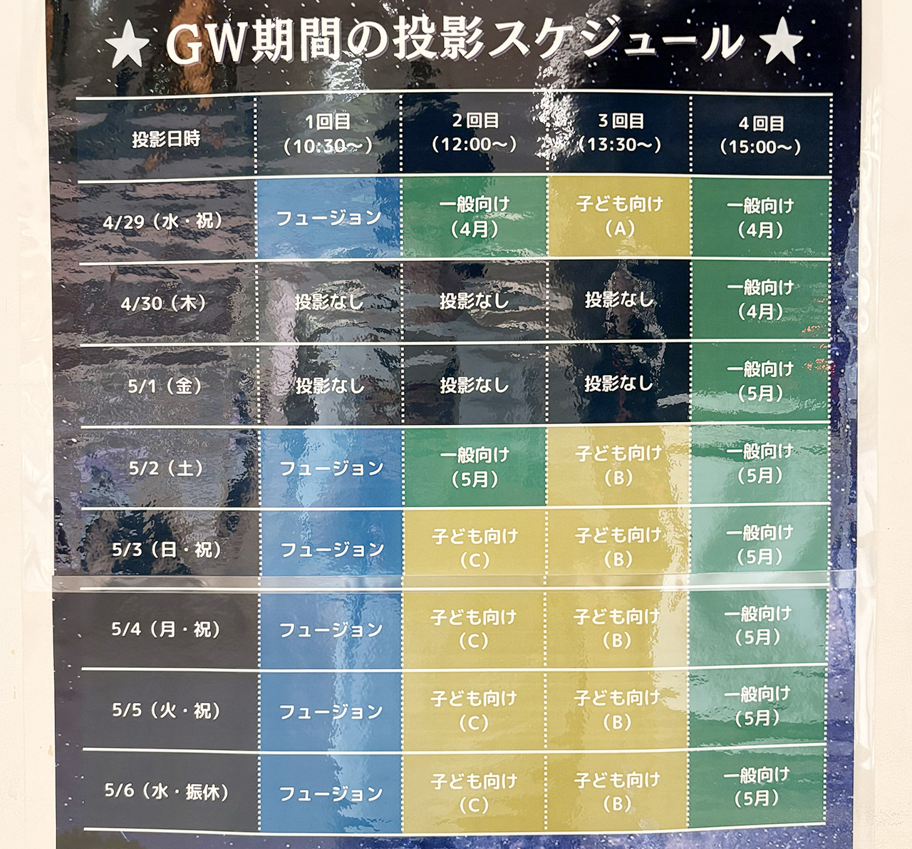 宙と緑の科学館のプラネタリウムGWスケジュール2026