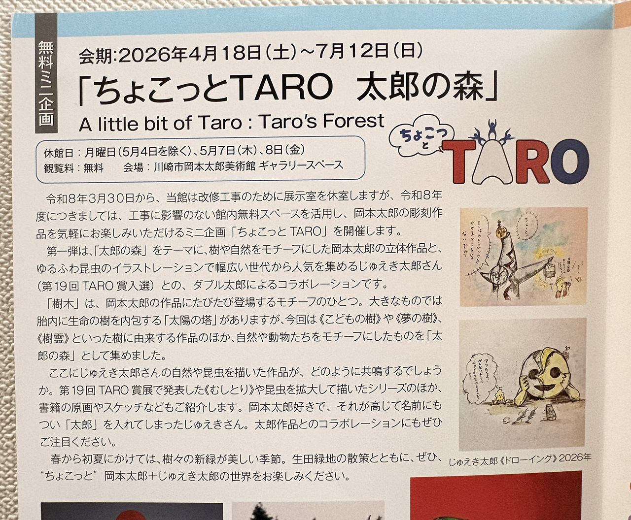 川崎市岡本太郎美術館の「ちょこっとTARO 太郎の森」案内