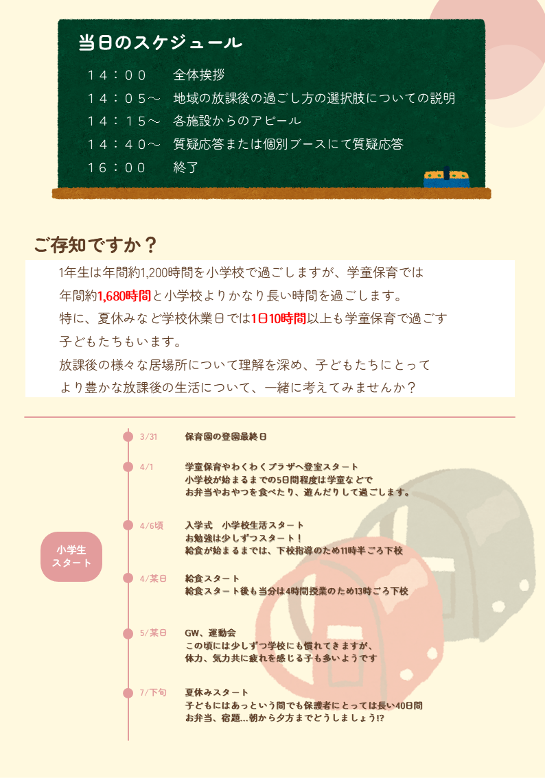 中野島会館にて開催の「小学校入学前相談会」の案内