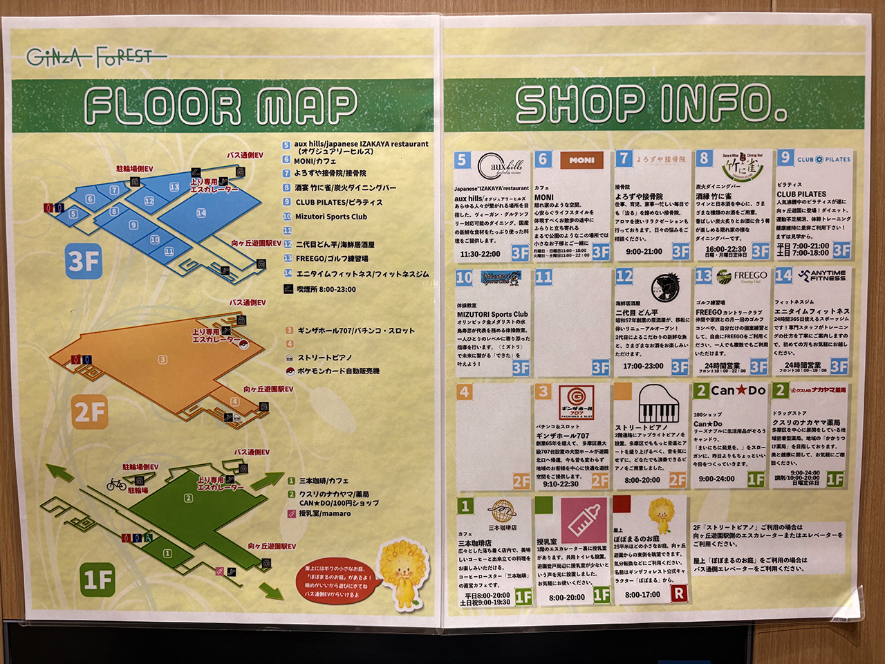 向ヶ丘遊園銀座フォレストの館内マップ